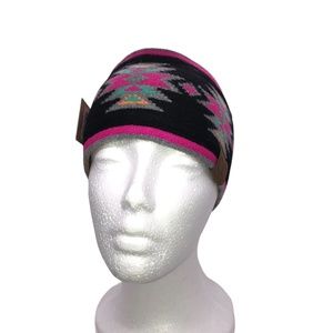 Southwestern Aztec Print Black & Pink Winter Ear Warmers Knit Headbands HeadWrap